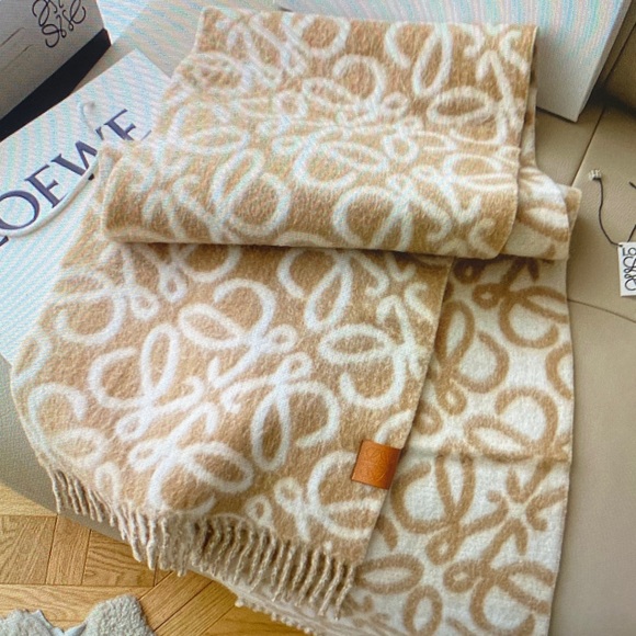 Loewe Accessories - Loewe Tan and Cream Patterned Scarf